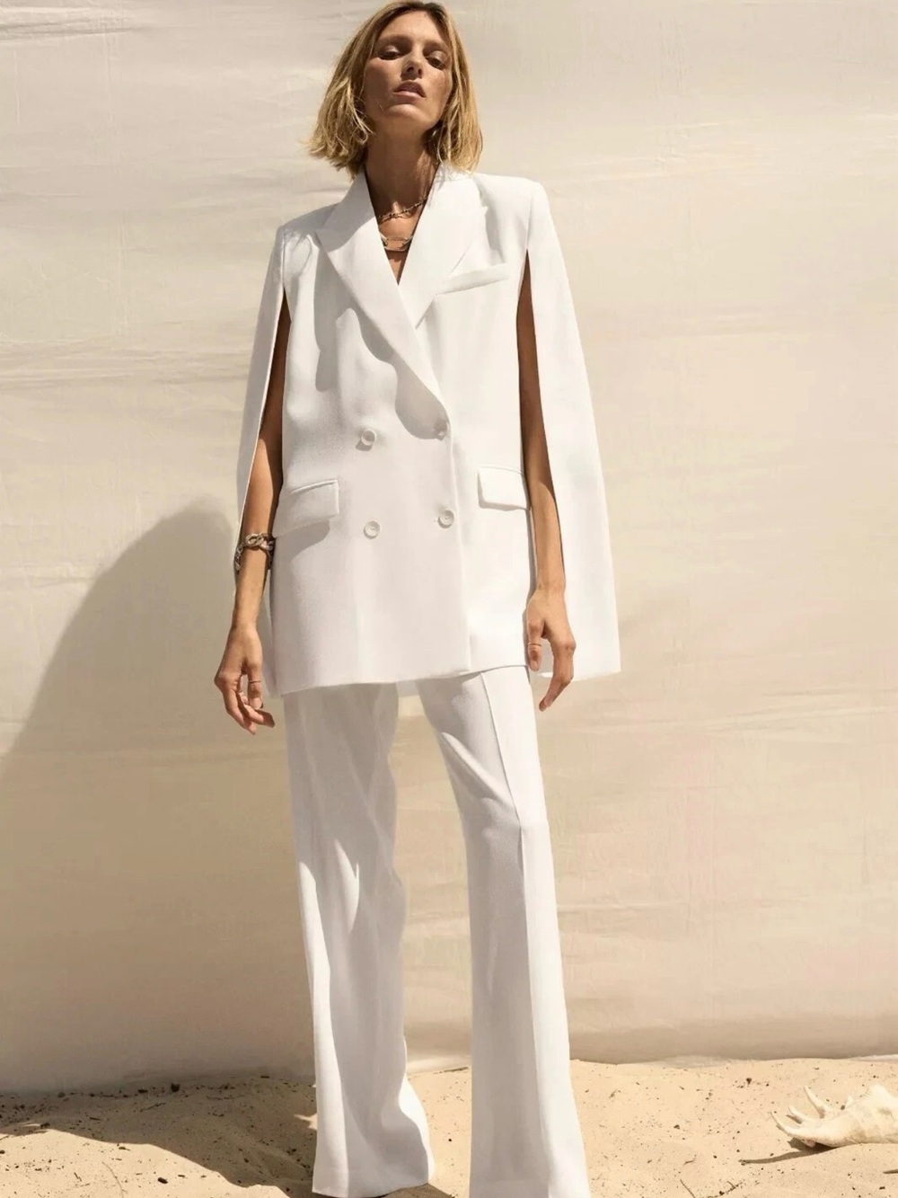 NWT Zara White Double-Breasted Cape Blazer